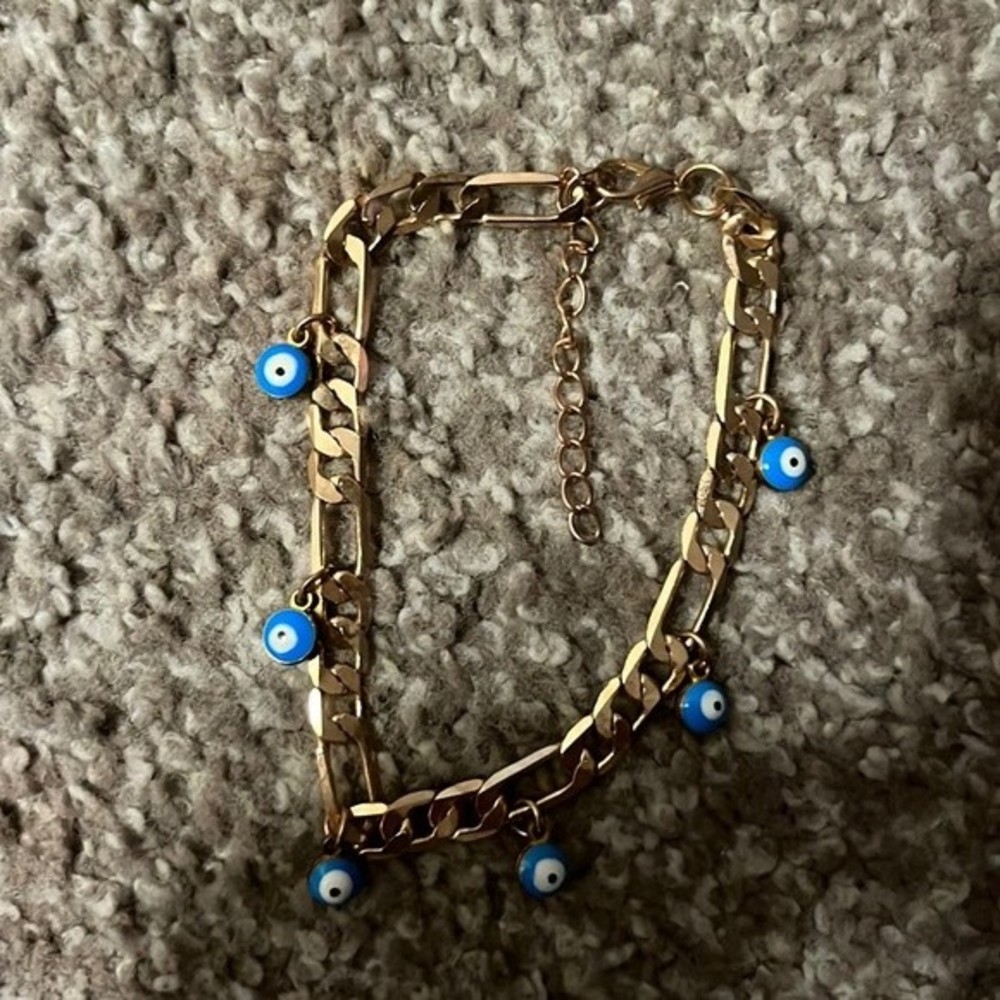 Evil eye gold chain link bracelet blue evil eye Cuban link bracelet
